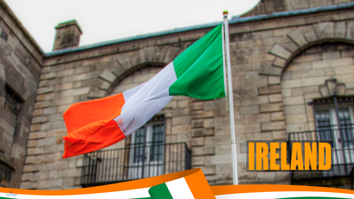 An Irish flag in front of a building - Irish residence permit