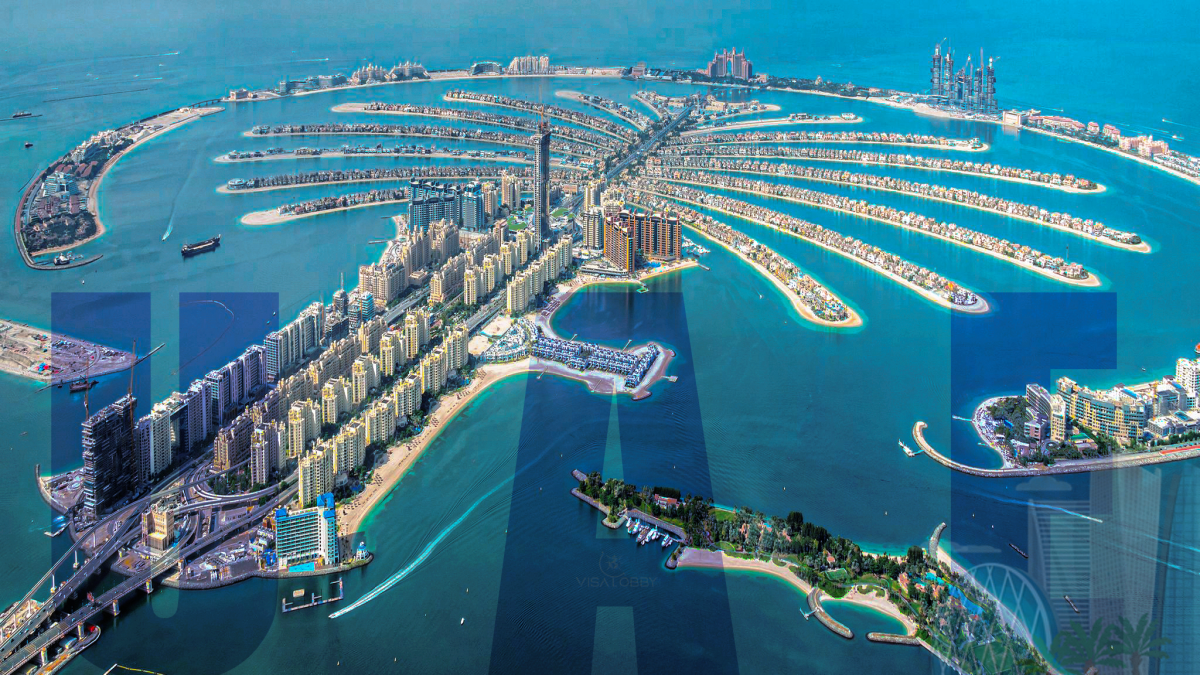 Aerial view of the Palm Island, Dubai UAE -  A Guide To UAE Work Permit
