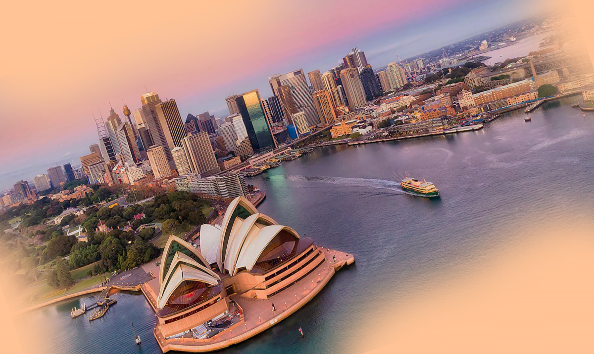 Aerial view of Sydney Opera House and neighbouring buildings