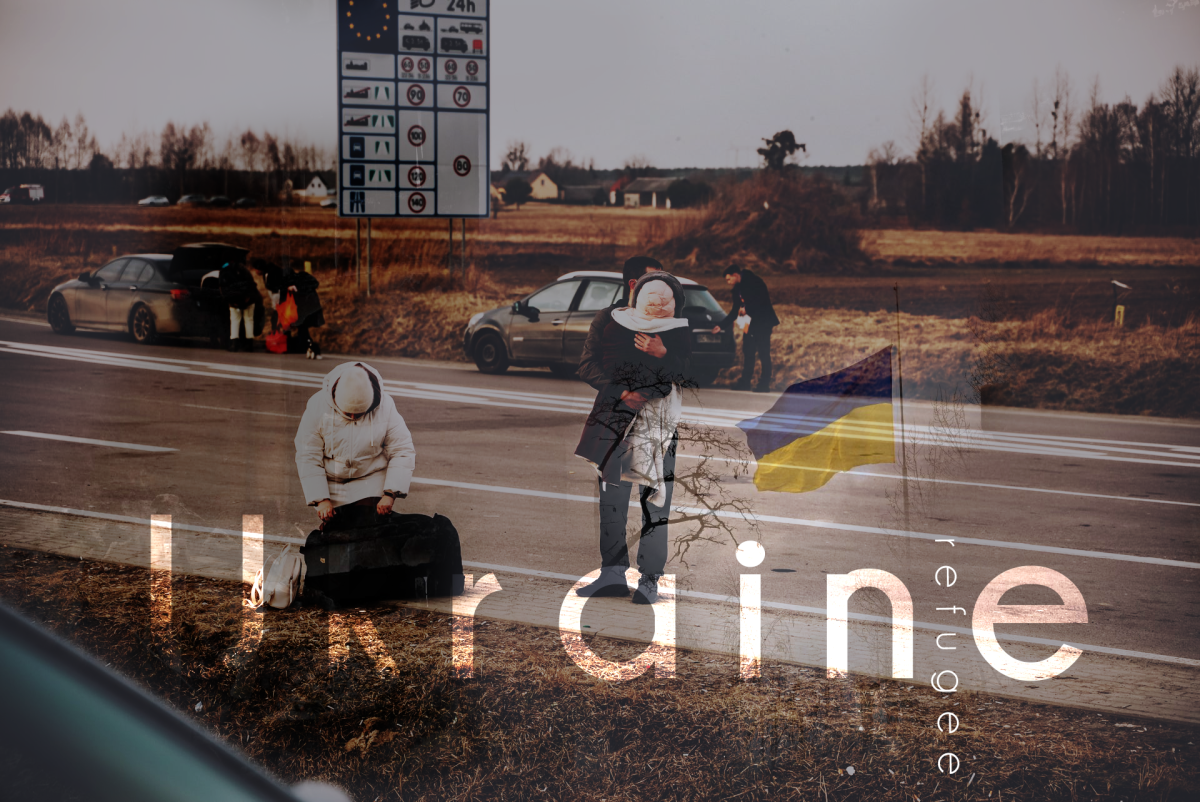 Refugees standing on road - UK Homes for Ukraine refugee scheme