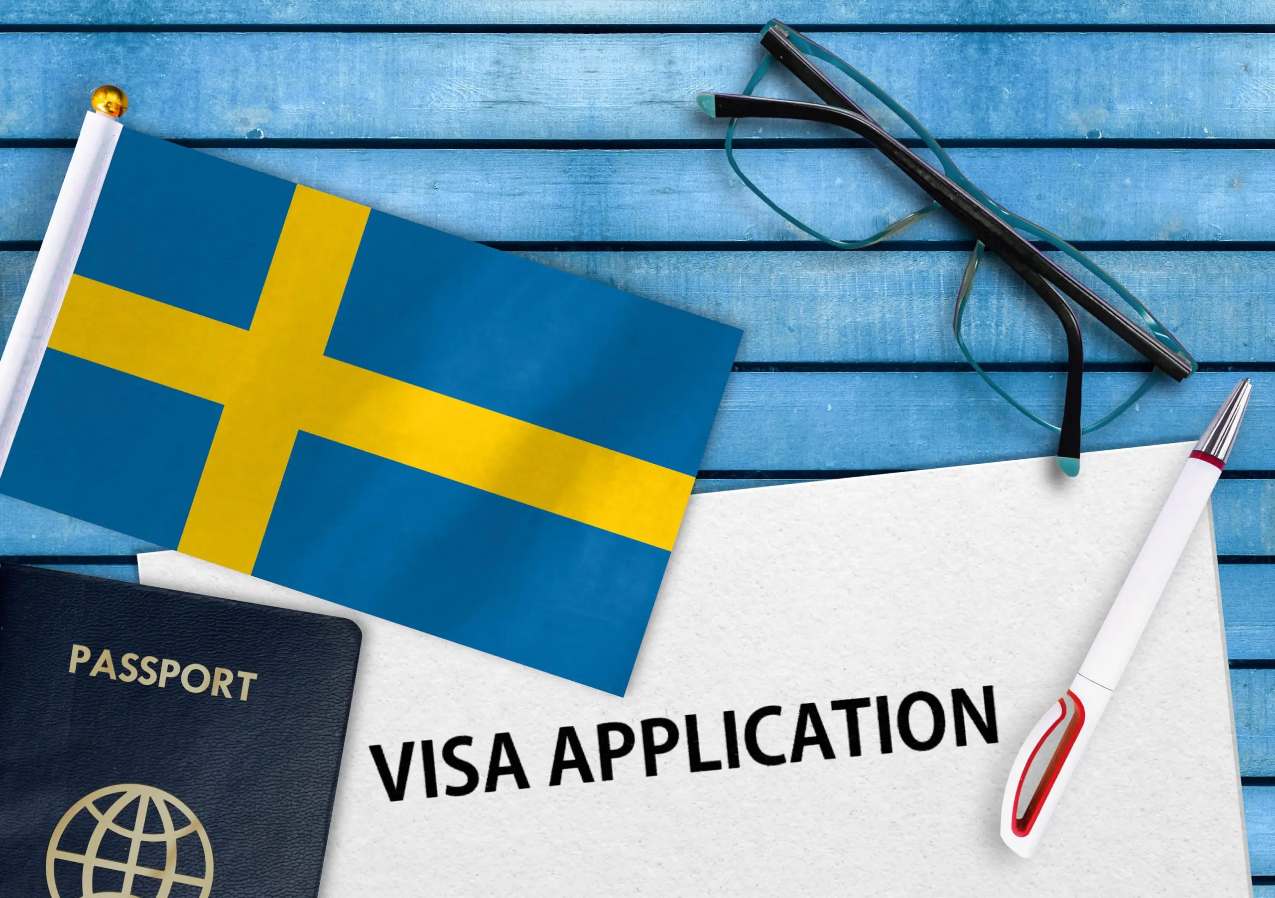 Sweden visa application form and flag