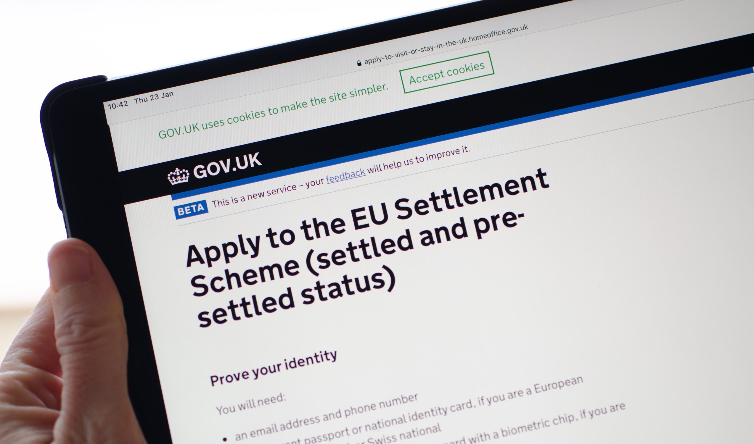 Details regarding the EU Settlement Scheme on a screen - Bringing Your Partner to the UK